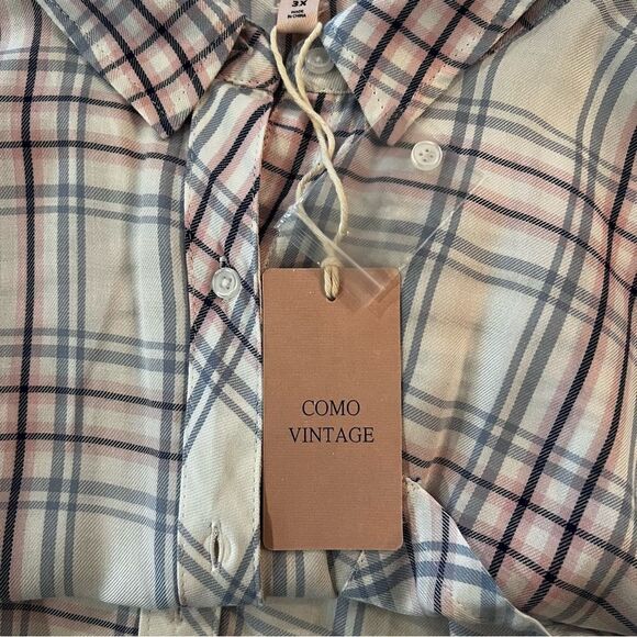 Plus Size Como Vintage White Blue Pink Blouse  Plaid size 3X - Picture 8 of 9